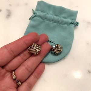 Tiffany & Co. signature earrings with silver + 18K gold.  Vintage circa 1990.
